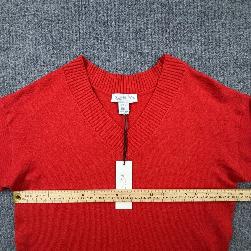 Rachel‎ Zoe V-Neck Sweater XS Red Knit Pullover NWT Soft Chic Classic